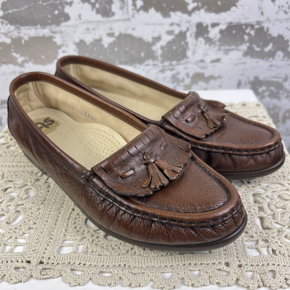 SAS Women's 5M Brown Leather Kiltie Tassel Loafer Comfort Shoes USA Granny Chic